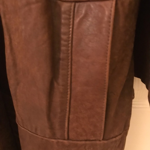 Womens 80s Vintage Long Brown Genuine Leather Coat - Picture 2 of 16
